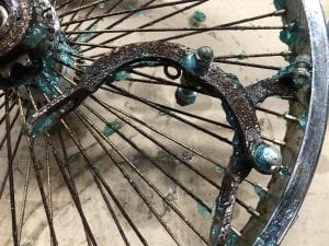 Rusted bike brake coated in remover gel